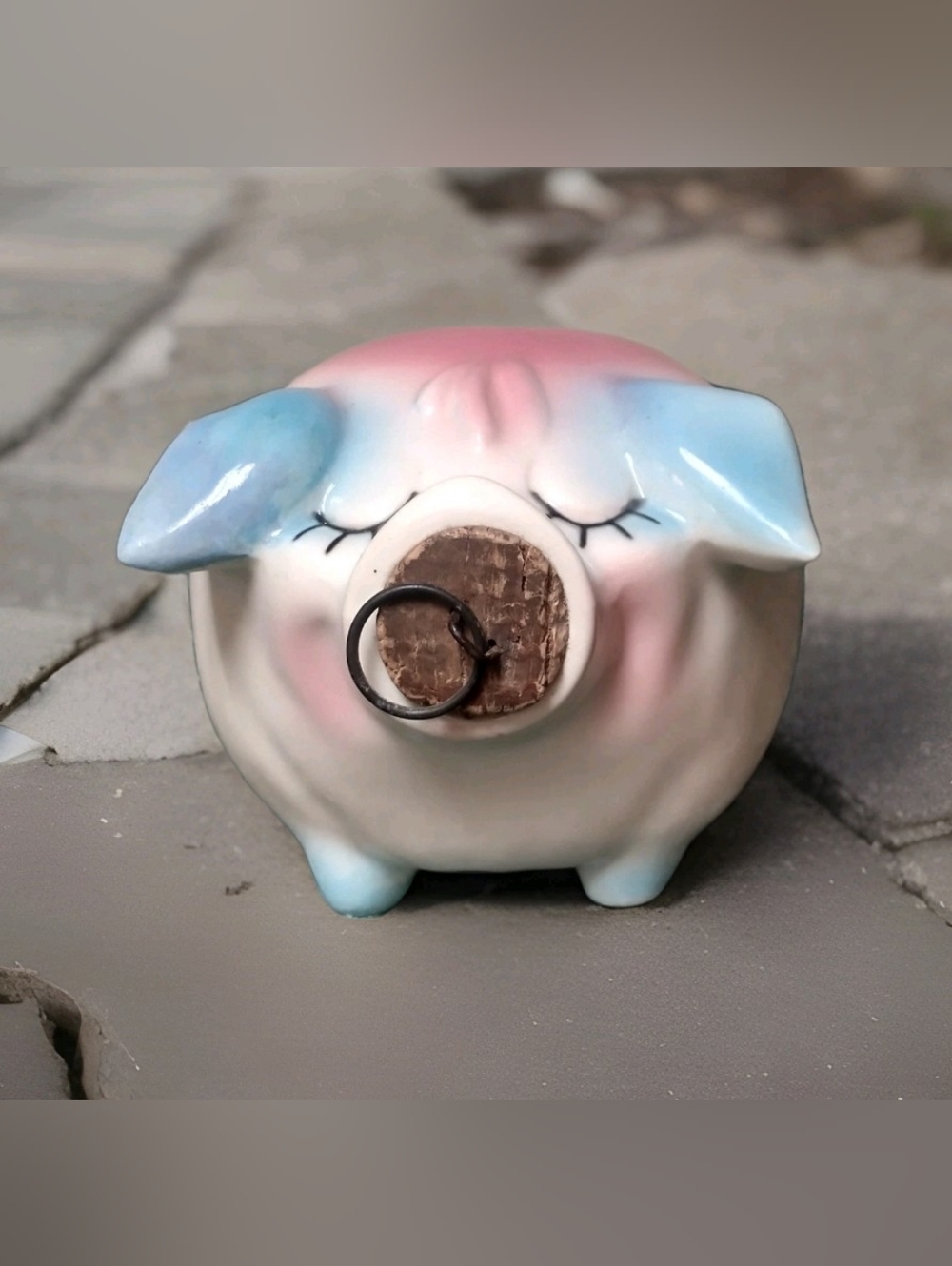 Vintage Hull USA Pottery 1957 Corky Pig Piggy Bank Pink And Blue